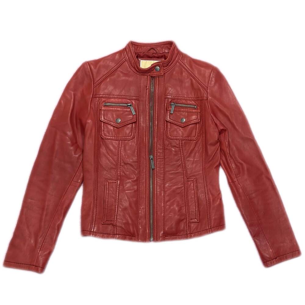 Michael Kors Red Leather Moto Jacket
